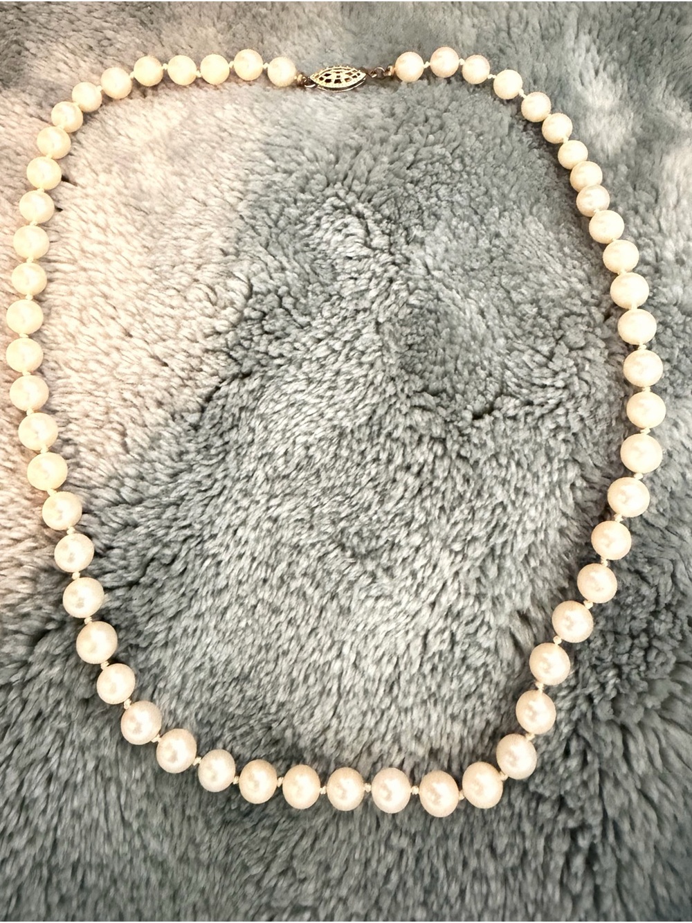 Classic Vintage Gold Filled Clasp Knotted Pearl Bead Necklace - Cream